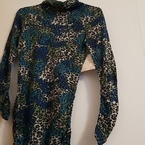 Leopard Turtleneck Top Dress Ruched